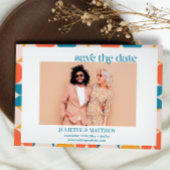 Faire-part Photo moderne Retro Orange Blue Mid Century