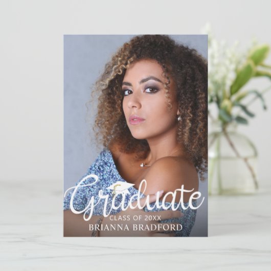Faire-part photo moderne Script Graduate 5 (Debout devant)