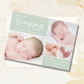 Faire-part Photo moderne Soft Green Collage bébé garçon naiss