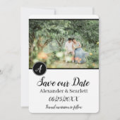 Faire-part Photo Monogramme Noir Enregistrer La Date Annonce (Devant)