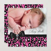 Faire-part Photo Naissance d'une petite fille léopard rose (Devant / Derrière)