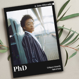 Faire-part Photo noir blanc minimal Diplôme de doctorat