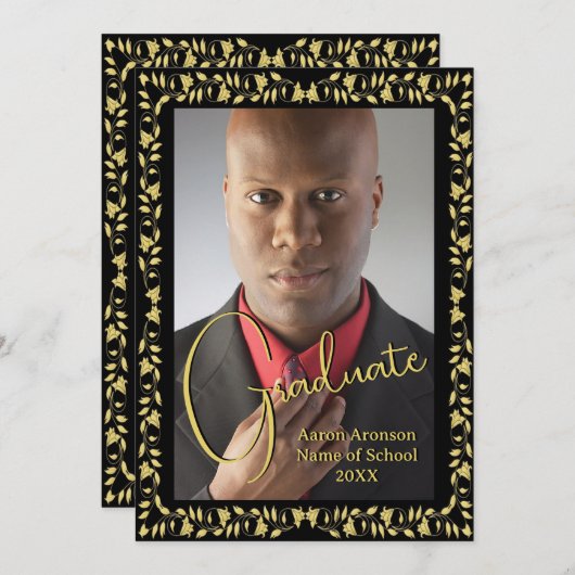 Faire-part photo noir et or Ivy (Devant / Derrière)