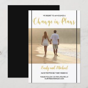 Faire-part photo noir et or reportée Mariage