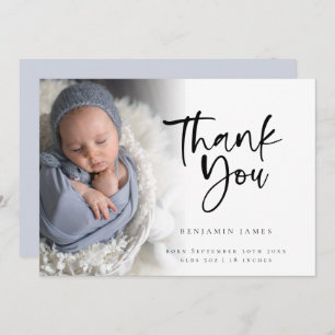 Faire-part Photo Overlay Script Garçon Merci naissance