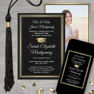 Faire-part Photo Parents Black Gold & White Graduation