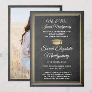 Faire-part Photo Parents Chalkboard et Gold Graduation