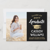 Faire-part Photo Parents noir, blanc et or Graduation (Devant)