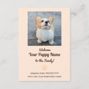 Faire-part Photo personnalisée d'adoption d'un nouveau chien