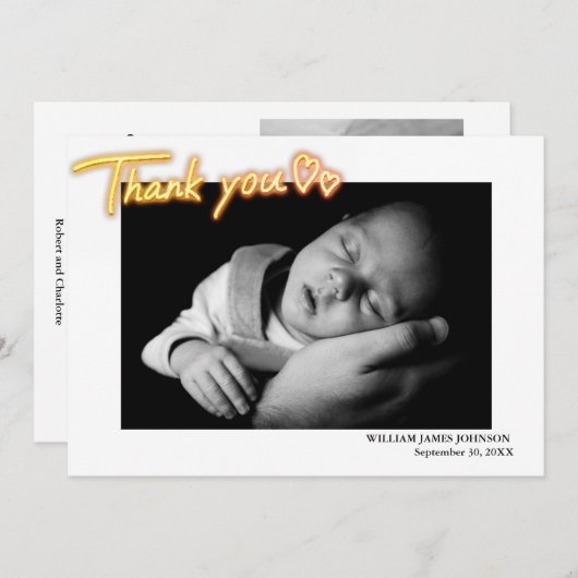 Faire-part Photo personnalisée en noir et blanc. Naissance pe (Devant / Derrière)