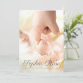 Faire-part Photo Pink Swirl Script bébé fille naissance (Debout devant)