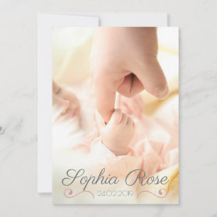 Faire-part Photo Pink Swirl Script bébé fille naissance