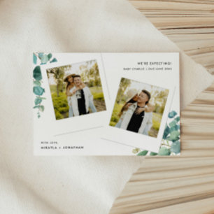 Faire-part Photo Polaroïd Moderne Fleur Aquarelle Grossesse
