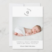 Faire-part Photo pour bébé Monogramme moderne Laurel Naissanc (Devant)