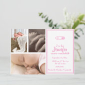 Faire-part photo pour bébé Pin Pink Diaper (Debout devant)