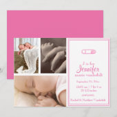 Faire-part photo pour bébé Pin Pink Diaper (Devant / Derrière)