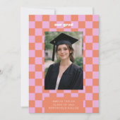 Faire-part Photo Rétro Damier Rose Orange Notre Diplômé 2026 (Devant)