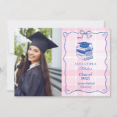 Faire-part Photo Retro Hand Drawn Pink and Blue Graduation (Devant)