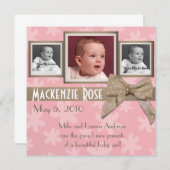 Faire-part photo rose et Brown Fleur (Devant / Derrière)