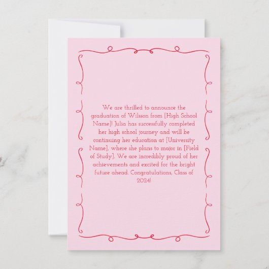 Faire-part Photo rose et rouge 2024 tirée à la main (Dos)