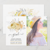 Faire-part Photo Rustique Silver et Gold Floral Graduation (Devant / Derrière)