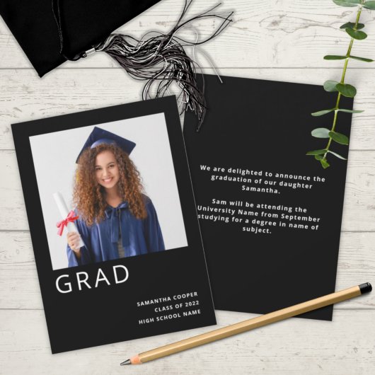 Faire-part Photo simple 2022 Graduation Black