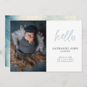 Faire-part Photo simple Hello Blue Typography Baby (Devant / Derrière)