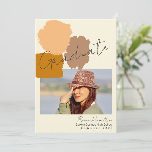 Faire-part Photo simple moderne Boho Terracotta Graduation (Debout devant)
