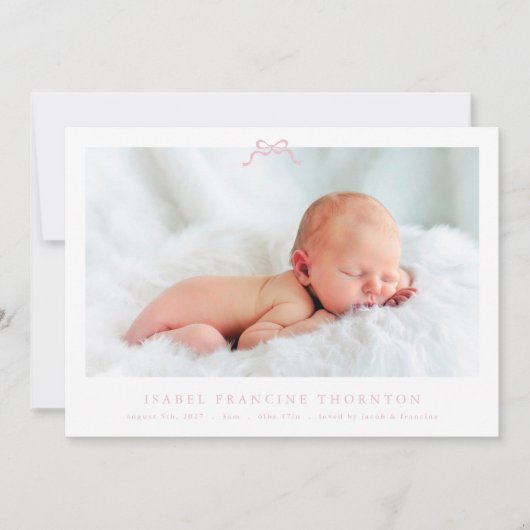 Faire-part photo simple rose bébé naissance (Devant)