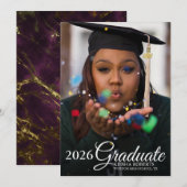 Faire-part Photo superposition Marbre noir or Graduation (Devant / Derrière)