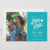 Faire-part Photo Turquoise simple Mariage moderne Enregistrer (Devant)