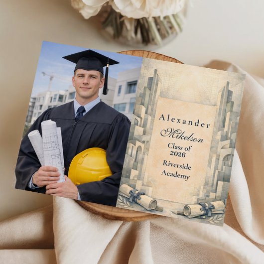 Faire-part Photo Vintage Architecture Drawing Graduation