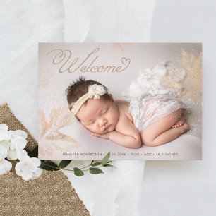 Faire-part Photo Welcome Baby Gold Feuilles Botanique
