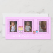 Faire-part Photocard d'anniversaire rose (Devant)