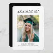 Faire-part Photographie de graduation de script élégant noir (Devant / Derrière)