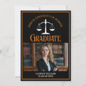 Faire-part Photographie de l'école de droit noire orange (Devant)