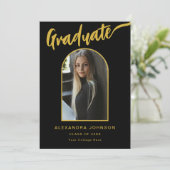 Faire-part Photographie élégante de script noir et or (Debout devant)