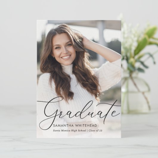 Faire-part Photographie moderne à la main noir Diplômé (Debout devant)