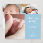 Faire-part Photos de bébé garçon Monogramme Bleu Script Naiss (Devant / Derrière)