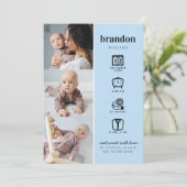 Faire-part Photos de bébé nouveau-né moderne Statistiques Blu (Debout devant)