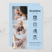 Faire-part Photos de bébé nouveau-né moderne Statistiques Blu (Devant / Derrière)