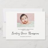 Faire-part Photos de bébé personnalisées Nom élégant en scrip (Dos)