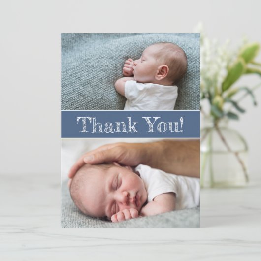 Faire-part Photos de Merci de bébé bleu moderne Message (Debout devant)