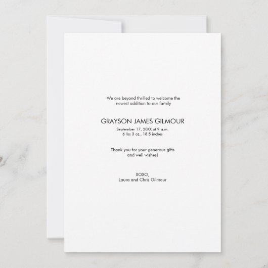 Faire-part Photos de Merci de bébé bleu moderne Message (Dos)