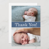 Faire-part Photos de Merci de bébé bleu moderne Message (Devant / Derrière)