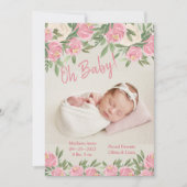 Faire-part Photos florales roses Oh Bébé Script naissance (Devant)