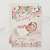 Faire-part Photos florales roses Oh Bébé Script naissance (Devant / Derrière)