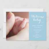 Faire-part Photos Monogramme Bleu Script Naissance (Devant)