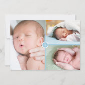 Faire-part Photos Monogramme Bleu Script Naissance (Dos)