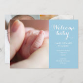 Faire-part Photos Monogramme Bleu Script Naissance (Devant / Derrière)